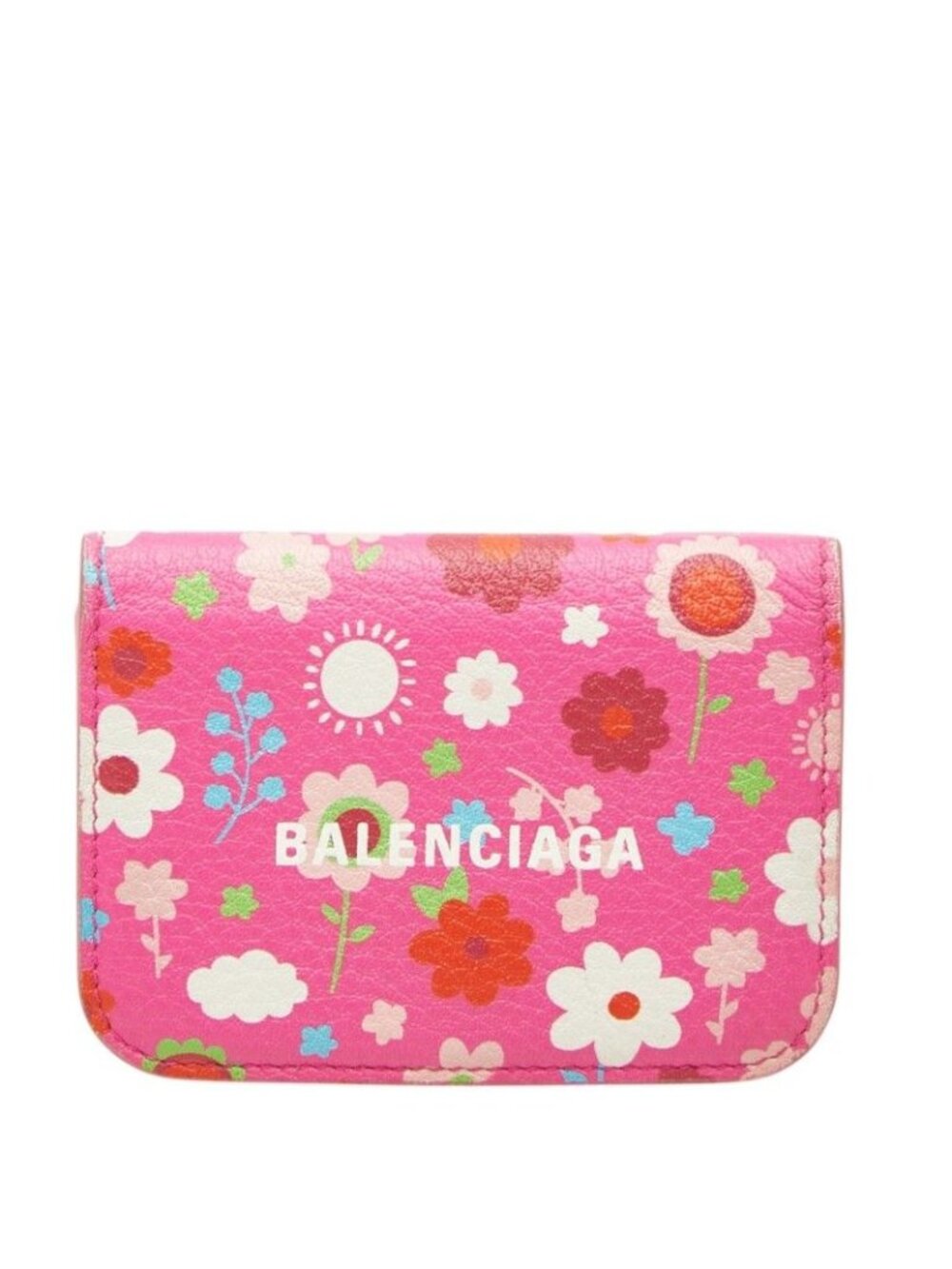 Balenciaga Flower Cash Mini Wallet Trifold Compact Pink Multicolor Leather